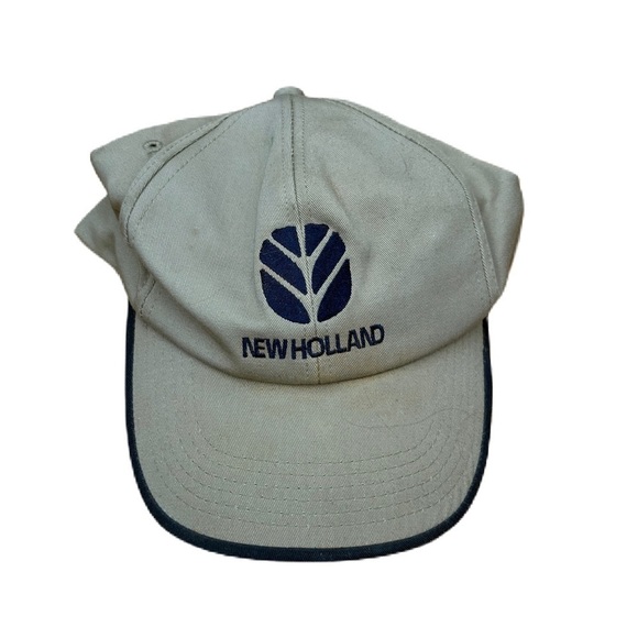 Vintage New Holland K Products SnapBack Made in USA Hat Tan Blue Farming - Picture 1 of 5